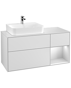 Villeroy und Boch Finion Waschtischunterschrank F151MTMT 120cm, Abdeckplatte white matt, Regal rechts White matt lacquer, White matt lacquer
