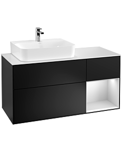 Villeroy und Boch Finion Villeroy und Boch F151MTPD 120cm, plaque de recouvrement blanc mat, étagère à droite laqué blanc mat, laqué noir mat