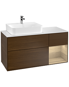 Villeroy und Boch Finion Waschtischunterschrank F151PCGN 120cm, Abdeckplatte white matt, Regal rechts Oak Veneer, Walnut veneer