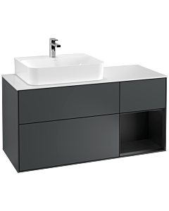 Villeroy und Boch Finion Waschtischunterschrank F151PDHG 120cm, Abdeckplatte white matt, Regal rechts Black matt lacquer, Midnight Blue Matt Lacquer