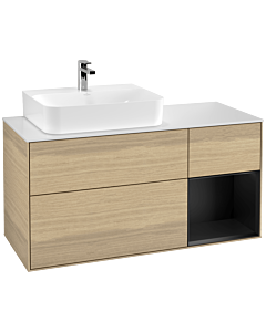 Villeroy und Boch Finion Villeroy und Boch F151PDPC 120cm, plaque de recouvrement blanc mat, étagère à droite laqué noir mat, Oak Veneer