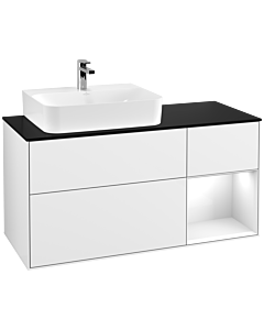 Villeroy und Boch Finion Villeroy und Boch Finion F152GFGF 120cm, cover plate black matt, shelf on the right Glossy white lacquer, Glossy white lacquer