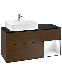 Villeroy und Boch Finion Villeroy und Boch F152GFGN 120cm, plaque de finition noir mat, étagère à droite Laque blanc brillant, placage noyer