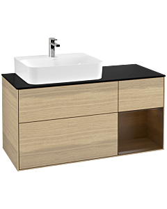 Villeroy und Boch Finion Villeroy und Boch F152GNPC 120cm, plaque de finition noir mat, étagère droite placage noyer, Oak Veneer