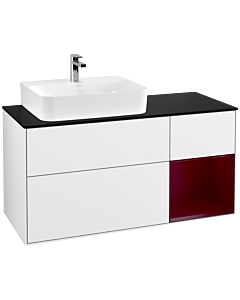 Villeroy und Boch Finion Waschtischunterschrank F152HBGF 120cm, Abdeckplatte black matt, Regal rechts Peony, Glossy white lacquer