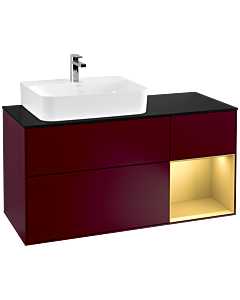 Villeroy und Boch Finion Waschtischunterschrank F152HFHB 120cm, Abdeckplatte black matt, Regal rechts Gold matt, Peony Matt