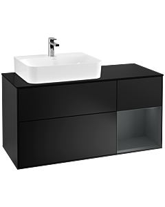 Villeroy und Boch Finion Waschtischunterschrank F152HGPD 120cm, Abdeckplatte black matt, Regal rechts Midnight Blue Matt Lacquer, Black matt lacquer