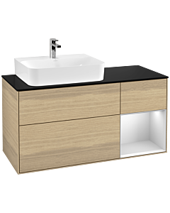 Villeroy und Boch Finion Waschtischunterschrank F152MTPC 120cm, Abdeckplatte black matt, Regal rechts White matt lacquer, Oak Veneer