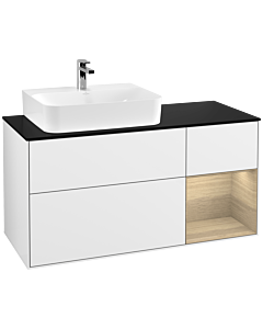 Villeroy und Boch Finion Villeroy und Boch F152PCGF 120cm, plaque de finition noir mat, étagère à droite Oak Veneer , laqué blanc brillant