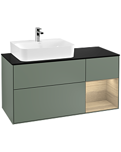 Villeroy und Boch Finion Waschtischunterschrank F152PCGM 120cm, Abdeckplatte black matt, Regal rechts Oak Veneer, Olive Matt Lacquer