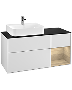 Villeroy und Boch Finion Villeroy und Boch F152PCMT 120cm, plaque de recouvrement noir mat, étagère à droite Oak Veneer , laqué blanc mat