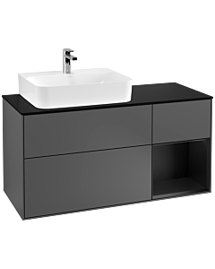 Villeroy und Boch Finion Waschtischunterschrank F152PDGK 120cm, Abdeckplatte black matt, Regal rechts Black matt lacquer, Anthracite matt