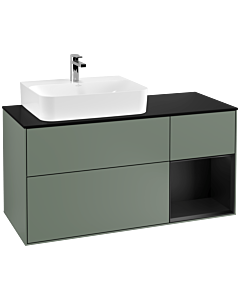 Villeroy und Boch Finion Waschtischunterschrank F152PDGM 120cm, Abdeckplatte black matt, Regal rechts Black matt lacquer, Olive Matt Lacquer