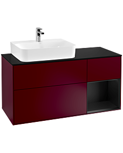 Villeroy und Boch Finion Villeroy und Boch F152PDHB 120cm, plaque de finition noir mat, étagère à droite laqué noir mat, Peony Matt