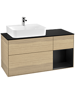 Villeroy und Boch Finion Villeroy und Boch F152PDPC 120cm, plaque de finition noir mat, étagère à droite laqué noir mat, Oak Veneer