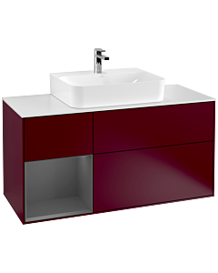 Villeroy und Boch Finion Villeroy und Boch F161GKHB 120cm, plaque de recouvrement blanc mat, étagère gauche anthracite mat, Peony Matt