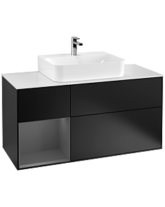 Villeroy und Boch Finion Villeroy und Boch F161GKPD 120cm, plaque de recouvrement blanc mat, étagère gauche anthracite mat, laqué noir mat