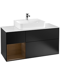 Villeroy und Boch Finion Villeroy und Boch F161GNPD 120cm, couvercle blanc mat, étagère gauche placage noyer, laqué noir mat