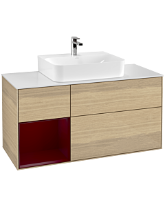 Villeroy und Boch Finion Waschtischunterschrank F161HBPC 120cm, Abdeckplatte white matt, Regal links Peony, Oak Veneer