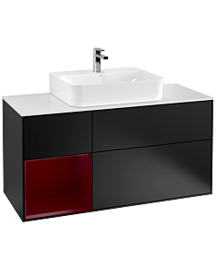 Villeroy und Boch Finion Villeroy und Boch F161HBPD 120cm, couvercle blanc mat, étagère gauche Peony , laqué noir mat