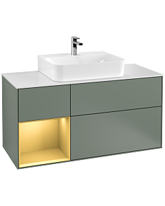 Villeroy und Boch Finion Villeroy und Boch F161HFGM 120cm, plaque de finition blanc mat, étagère gauche or mat, Olive Matt Lacquer