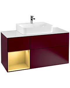 Villeroy und Boch Finion Waschtischunterschrank F161HFHB 120cm, Abdeckplatte white matt, Regal links Gold matt, Peony Matt