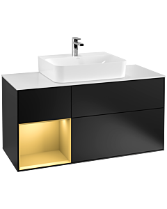 Villeroy und Boch Finion Waschtischunterschrank F161HFPD 120cm, Abdeckplatte white matt, Regal links Gold matt, Black matt lacquer
