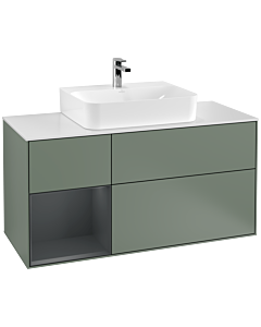 Villeroy und Boch Finion Waschtischunterschrank F161HGGM 120cm, Abdeckplatte white matt, Regal links Midnight Blue Matt Lacquer, Olive Matt Lacquer