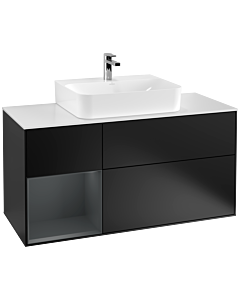 Villeroy und Boch Finion Waschtischunterschrank F161HGPD 120cm, Abdeckplatte white matt, Regal links Midnight Blue Matt Lacquer, Black matt lacquer