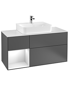 Villeroy und Boch Finion Villeroy und Boch G161MTGK 120cm, plaque de recouvrement blanc mat, Emotion, étagère gauche laqué blanc mat, anthracite mat
