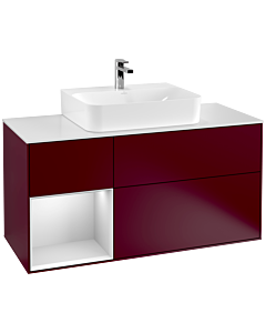 Villeroy und Boch Finion Waschtischunterschrank F161MTHB 120cm, Abdeckplatte white matt, Regal links White matt lacquer, Peony Matt