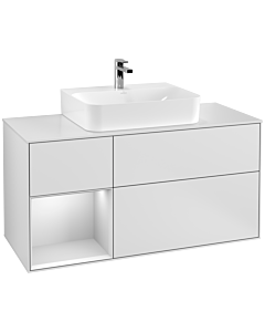 Villeroy und Boch Finion Waschtischunterschrank F161MTMT 120cm, Abdeckplatte white matt, Regal links White matt lacquer, White matt lacquer