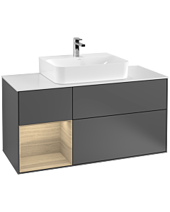 Villeroy und Boch Finion Waschtischunterschrank F161PCGK 120cm, Abdeckplatte white matt, Regal links Oak Veneer, Anthracite matt
