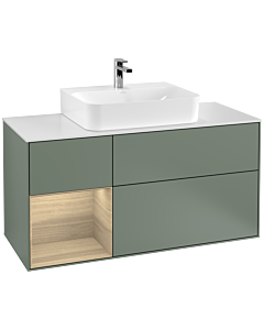 Villeroy und Boch Finion Villeroy und Boch F161PCGM 120cm, plaque de finition blanc mat, étagère à gauche Oak Veneer , Olive Matt Lacquer