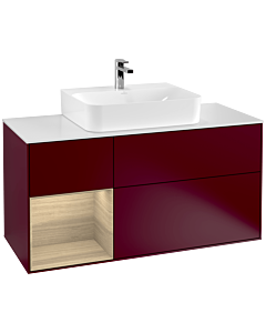 Villeroy und Boch Finion Villeroy und Boch F161PCHB 120cm, plaque de finition blanc mat, étagère à gauche Oak Veneer , Peony Matt