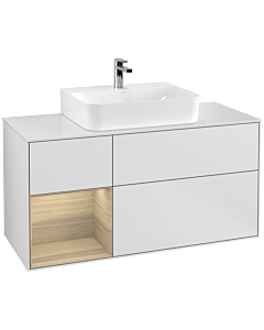 Villeroy und Boch Finion Waschtischunterschrank F161PCMT 120cm, Abdeckplatte white matt, Regal links Oak Veneer, White matt lacquer