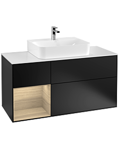 Villeroy und Boch Finion Waschtischunterschrank F161PCPD 120cm, Abdeckplatte white matt, Regal links Oak Veneer, Black matt lacquer