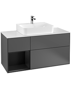 Villeroy und Boch Finion Villeroy und Boch F161PDGK 120cm, plaque de recouvrement blanc mat, étagère gauche laqué noir mat, anthracite mat