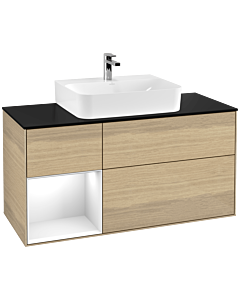 Villeroy und Boch Finion Villeroy und Boch F162GFPC 120cm, couvercle noir mat, étagère gauche laqué blanc brillant, Oak Veneer