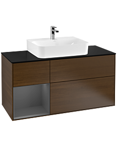 Villeroy und Boch Finion Villeroy und Boch F162GKGN 120cm, plaque de finition noir mat, étagère gauche anthracite mat, placage noyer