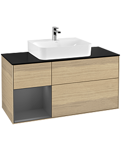 Villeroy und Boch Finion Waschtischunterschrank F162GKPC 120cm, Abdeckplatte black matt, Regal links Anthracite matt, Oak Veneer