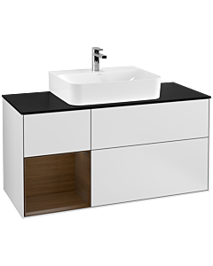 Villeroy und Boch Finion Villeroy und Boch F162GNMT 120cm, plaque de finition noir mat, étagère gauche placage noyer, laqué blanc mat