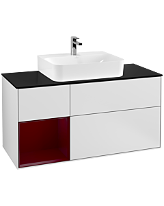Villeroy und Boch Finion Villeroy und Boch F162HBMT 120cm, plaque de finition noir mat, étagère gauche Peony , laqué blanc mat