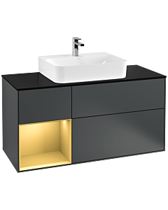 Villeroy und Boch Finion Villeroy und Boch F162HFHG 120cm, plaque de finition noir mat, étagère gauche or mat, Midnight Blue Matt Lacquer