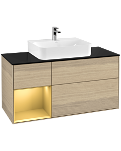 Villeroy und Boch Finion Villeroy und Boch F162HFPC 120cm, plaque de finition noir mat, étagère gauche or mat, Oak Veneer