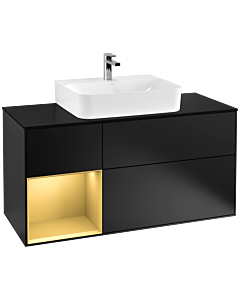 Villeroy und Boch Finion Villeroy und Boch F162HFPD 120cm, plaque de finition noir mat, étagère gauche or mat, laqué noir mat