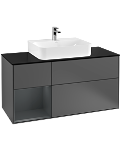 Villeroy und Boch Finion Waschtischunterschrank F162HGGK 120cm, Abdeckplatte black matt, Regal links Midnight Blue Matt Lacquer, Anthracite matt