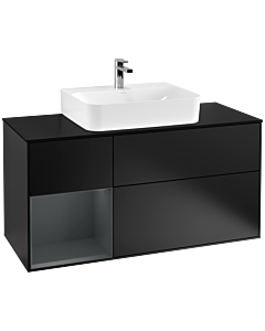 Villeroy und Boch Finion Waschtischunterschrank F162HGPD 120cm, Abdeckplatte black matt, Regal links Midnight Blue Matt Lacquer, Black matt lacquer