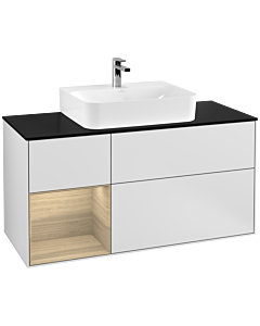 Villeroy und Boch Finion Villeroy und Boch F162PCMT 120cm, plaque de finition noir mat, étagère gauche Oak Veneer , laqué blanc mat