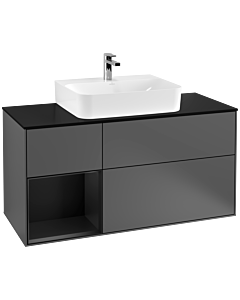 Villeroy und Boch Finion Villeroy und Boch F162PDGK 120cm, plaque de finition noir mat, étagère gauche laqué noir mat, anthracite mat